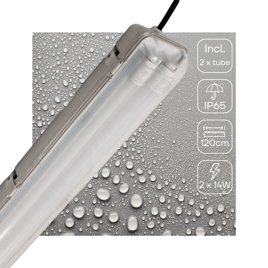 LED's Light LED TL Armatuur licht balk met sensor - incl Dubbele buis 2x14W 120cm 4000K Bewegingssensor en nachtsensor - Waterdicht - 150lm/w TL verlichting led.gl