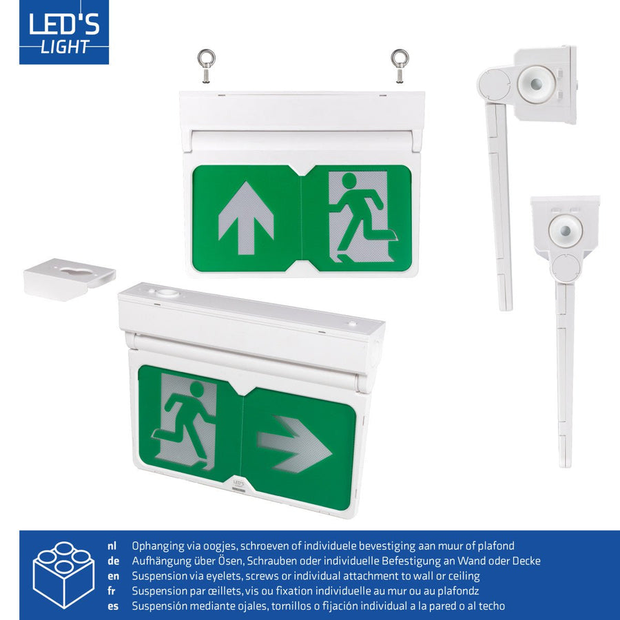LED's Light - Noodverlichting - Nooduitgang bord met verlichting op accu - 8 uur noodfunctie - IP54 - Pijl draaibaar led.gl