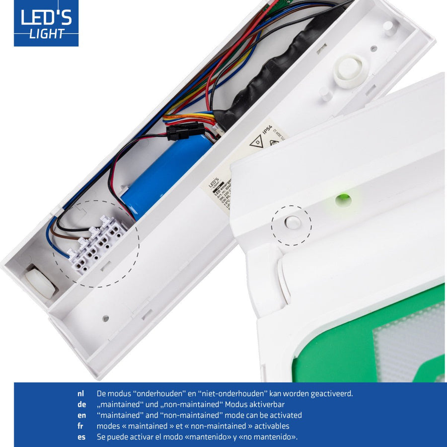 LED's Light - Noodverlichting - Nooduitgang bord met verlichting op accu - 8 uur noodfunctie - IP54 - Pijl draaibaar led.gl