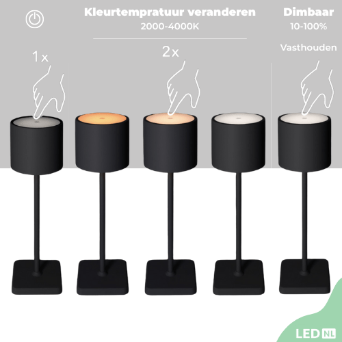 LED's Light Oplaadbare LED Tafellamp - Dimbaar via aanraking - Binnen en buiten - Wit Tafellampenen led.gl