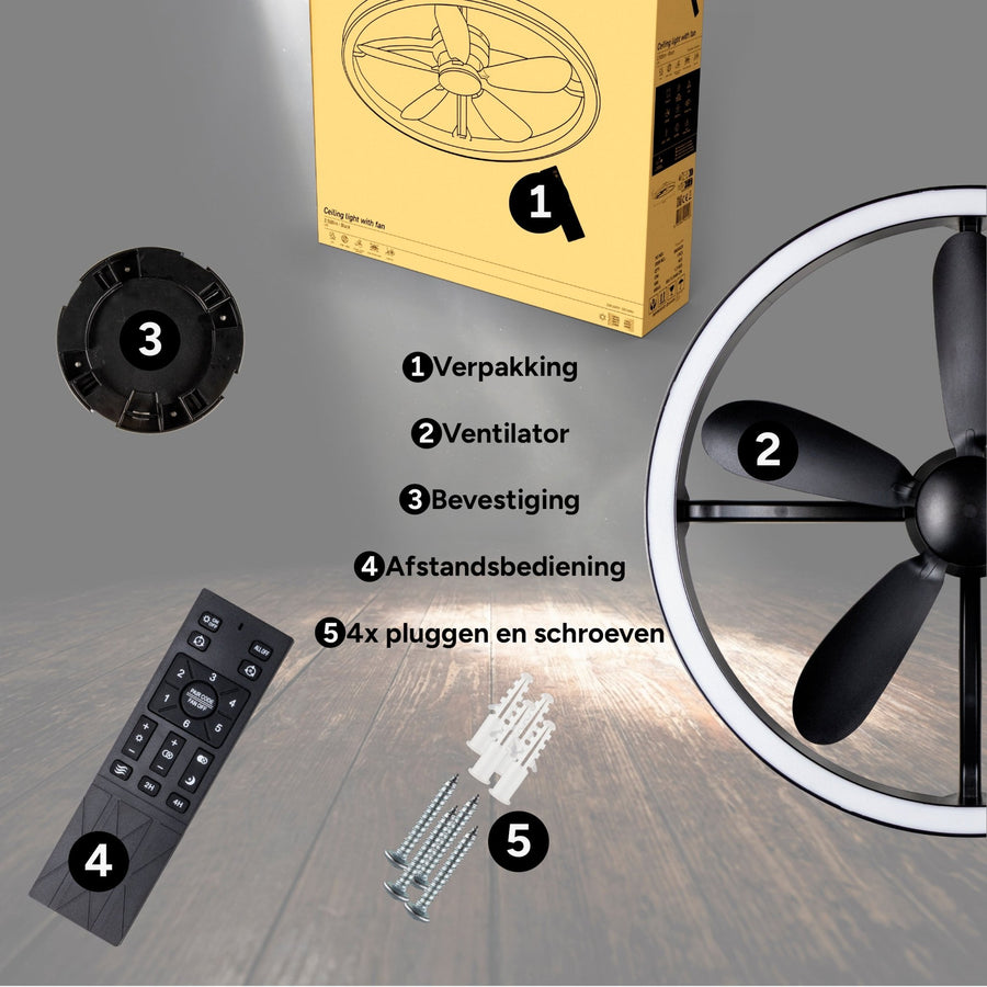 LED's Light Plafond ventilator met lamp Zwart 61,3cm - 27W - 2500lm - Verstelbare kleurtemperatuur - Dimbaar - Incl afstandbediening Plafondventilatoren led.gl