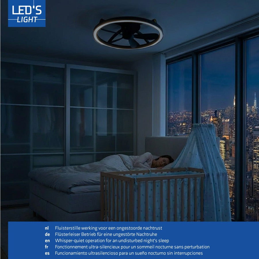 LED's Light Plafond ventilator met lamp Zwart 61,3cm - 27W - 2500lm - Verstelbare kleurtemperatuur - Dimbaar - Incl afstandbediening Plafondventilatoren led.gl