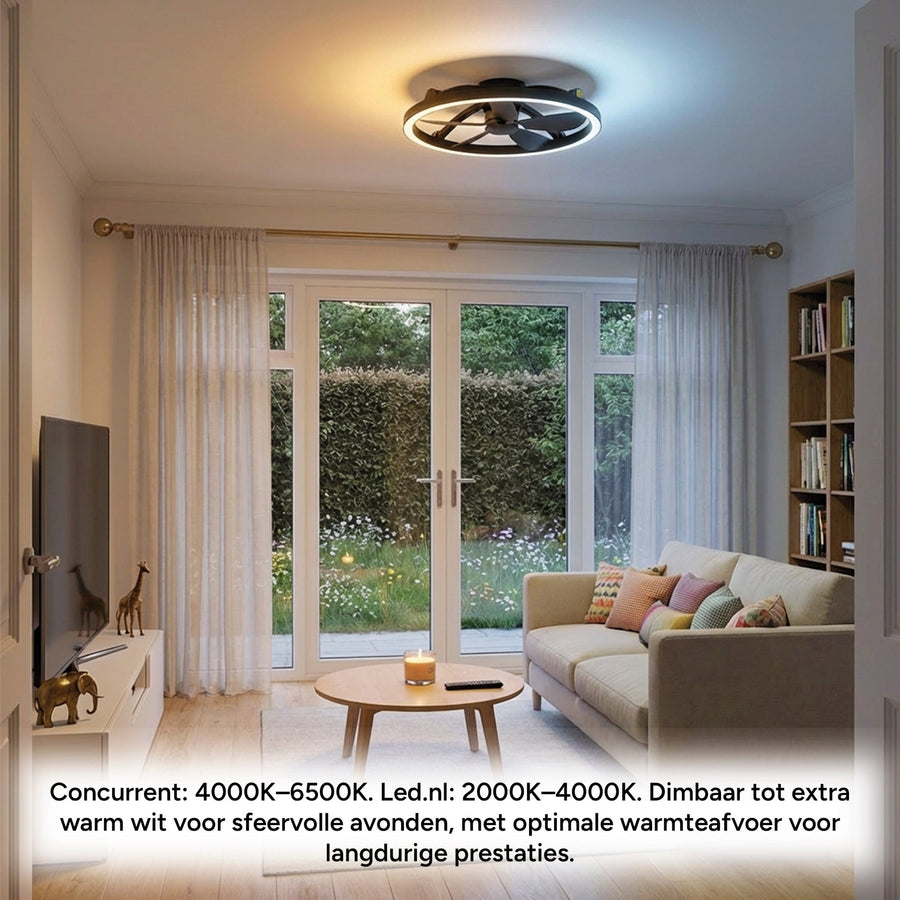 LED's Light Plafond ventilator met lamp Zwart 61,3cm - 27W - 2500lm - Verstelbare kleurtemperatuur - Dimbaar - Incl afstandbediening Plafondventilatoren led.gl