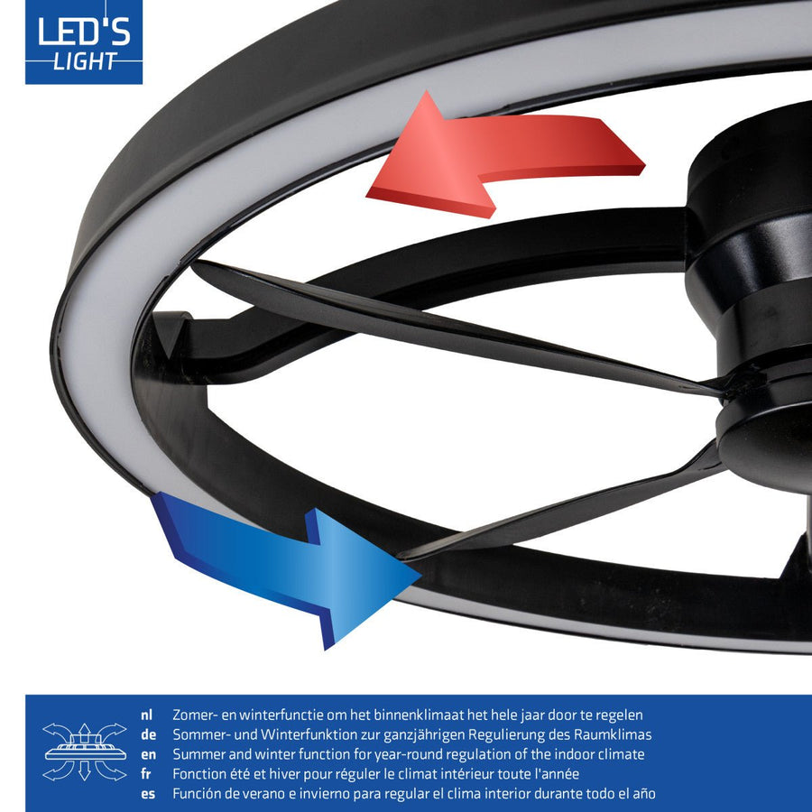 LED's Light Plafond ventilator met lamp Zwart 61,3cm - 27W - 2500lm - Verstelbare kleurtemperatuur - Dimbaar - Incl afstandbediening Plafondventilatoren led.gl