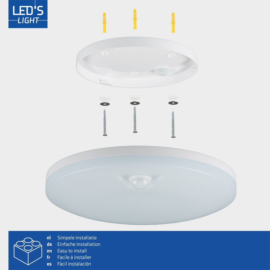 LED's light Plafondlamp met bewegingssensor en schemersensor - dimbaar in 6 standen - IP54 - 30 cm Plafondlampen led.gl