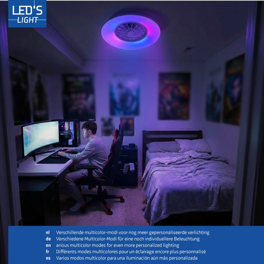 LED's Light Plafondlamp met ventilator RGB - 39W 3300lm 2700K/6500K/RGB - Ø485mm IP20 - Dimbaar Plafondventilatoren led.gl