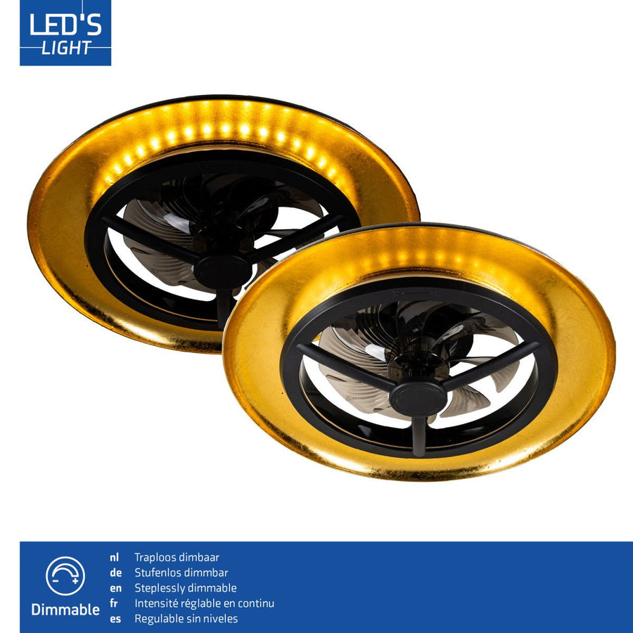 LED's Light Plafondventilator met lamp Goud met Zwart 55W 4300lm 1800K/4000K 55cm Plafondventilatoren led.gl