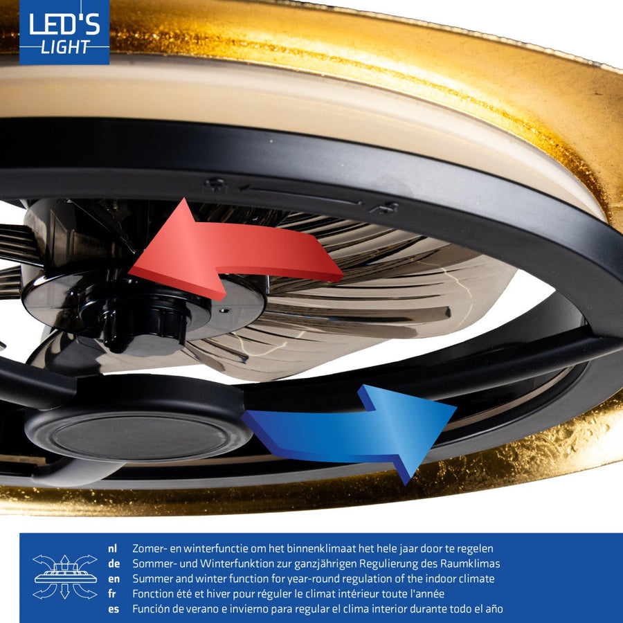 LED's Light Plafondventilator met lamp Goud met Zwart 55W 4300lm 1800K/4000K 55cm Plafondventilatoren led.gl