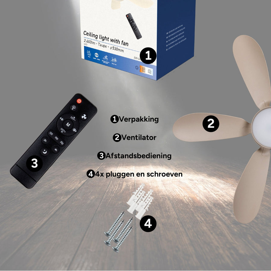 LED's Light Plafondventilator met lamp Taupe 25W 2600lm 2200K/6500K - 53cm Plafondventilatoren led.gl
