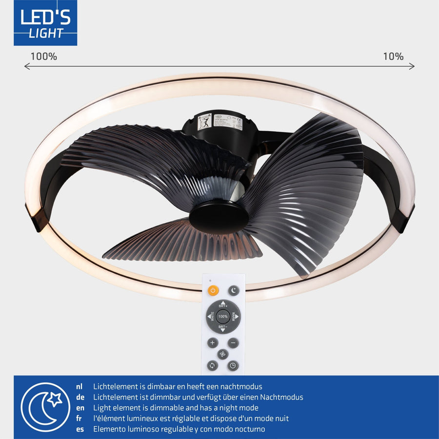 LED's Light Plafondventilator XL 74 cm - Bedienbaar met afstandsbediening - Zwart Plafondventilatoren led.gl