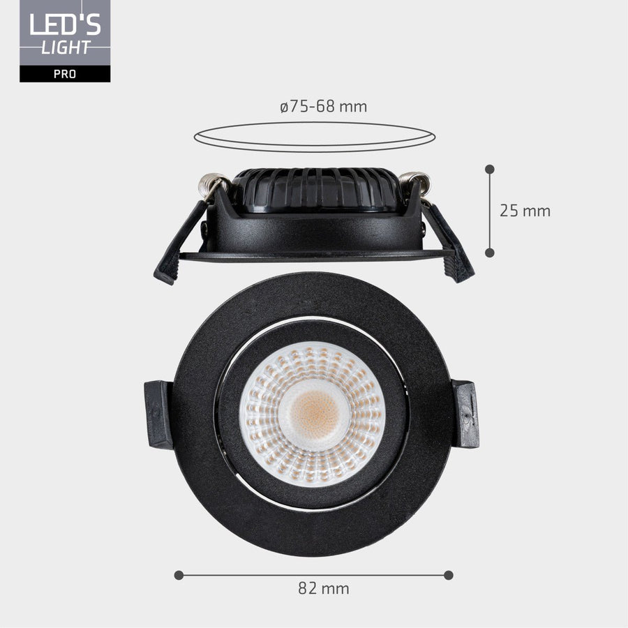 LED's Light PRO - 3 PACK - downlight inbouwspot Ø 68mm - Kantelbaar - Spatwaterdicht - Dim to Warm - Zwart led.gl