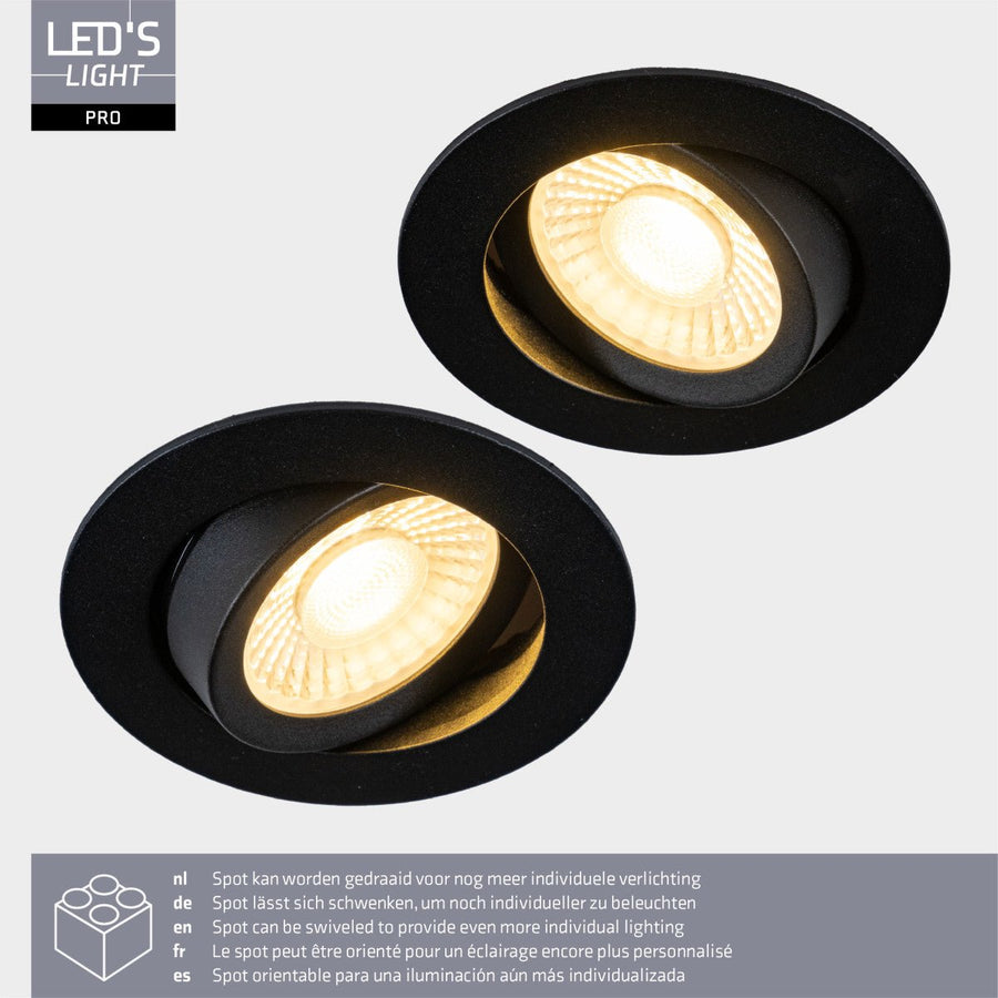 LED's Light PRO - 3 PACK - downlight inbouwspot Ø 68mm - Kantelbaar - Spatwaterdicht - Dim to Warm - Zwart led.gl