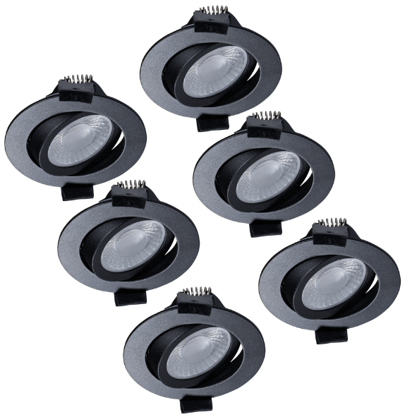 LED's Light PRO - 6 PACK - downlight inbouwspot Ø 68mm - Kantelbaar - Spatwaterdicht - Dim to Warm - Zwart led.gl