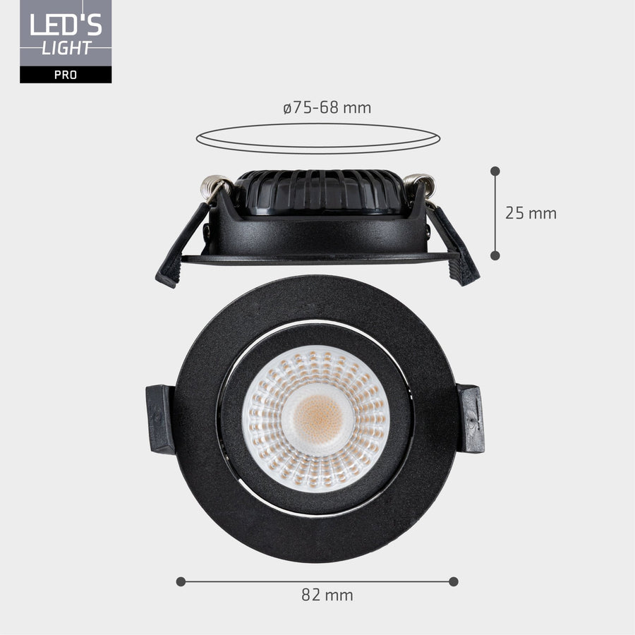 LED's Light PRO downlight inbouwspot Ø 68mm - Kantelbaar - Spatwaterdicht - Dim to Warm - Zwart Inbouwspots led.gl