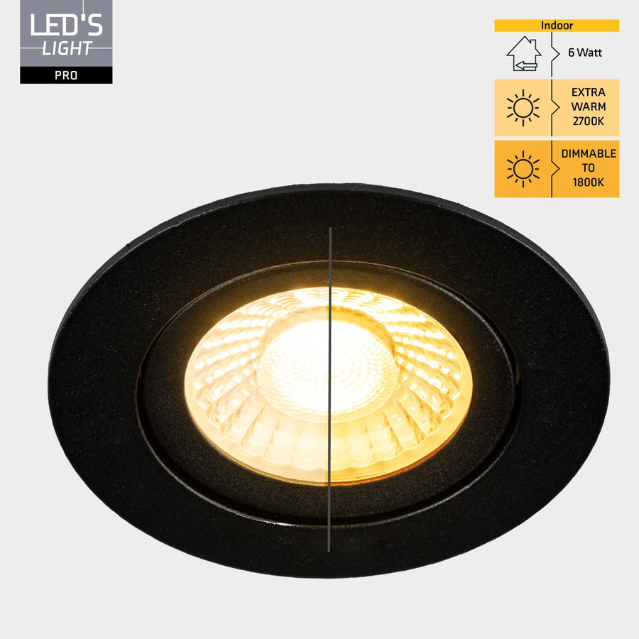 LED's Light PRO downlight inbouwspot Ø 68mm - Kantelbaar - Spatwaterdicht - Dim to Warm - Zwart Inbouwspots led.gl