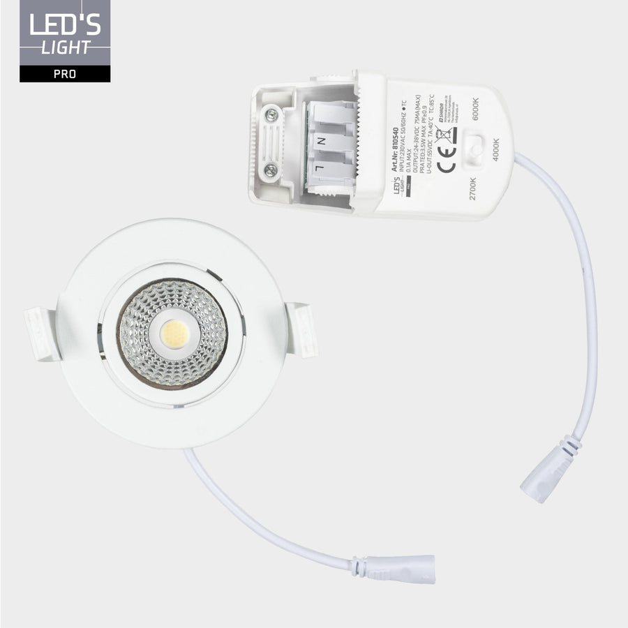 3 PACK - LED's Light PRO Inbouwspot 68 mm - Indoor & Outdoor - 3 lichtkleuren - Dimbaar licht - Wit Inbouwspots led.gl