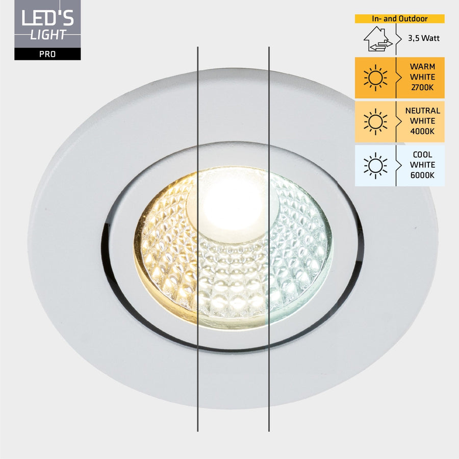 3 PACK - LED's Light PRO Inbouwspot 68 mm - Indoor & Outdoor - 3 lichtkleuren - Dimbaar licht - Wit Inbouwspots led.gl