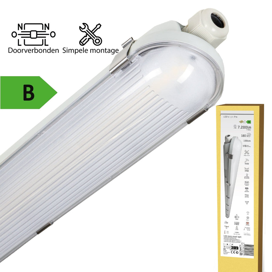 LED's Light Pro Philips Koppelbare TL armatuur 150 cm - 40W - Energielabel B - Dimbaar licht - 7200 lm - 180Lm/W - IP65 - 4000K - IK08 TL verlichting led.gl