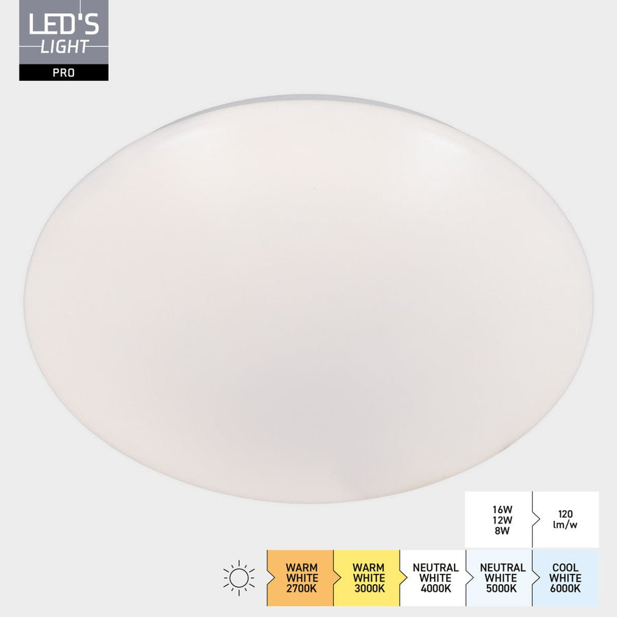 LED's Light Pro Plafondarmatuur - 16W 1920lm 2700K/3000K/4000K/5000K/6000K - Ø350mm IP54 IK08 Vermogen verstelbaar Plafondlampen led.gl