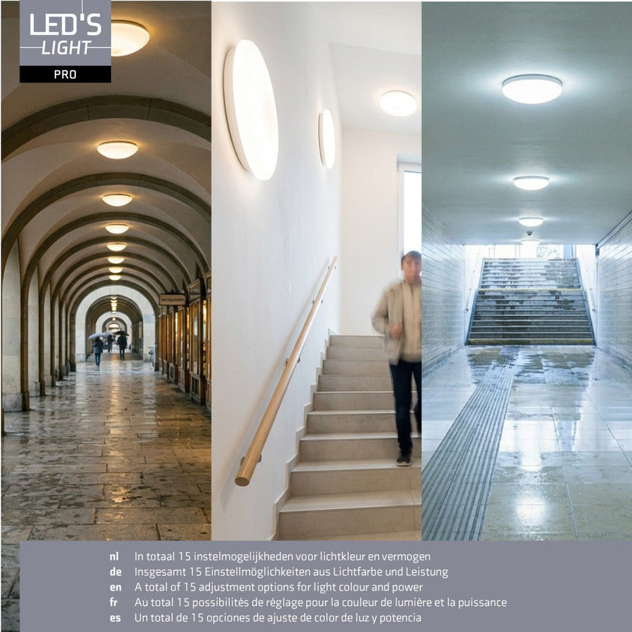 LED's Light Pro Plafondarmatuur - 16W 1920lm 2700K/3000K/4000K/5000K/6000K - Ø350mm IP54 IK08 Vermogen verstelbaar Plafondlampen led.gl