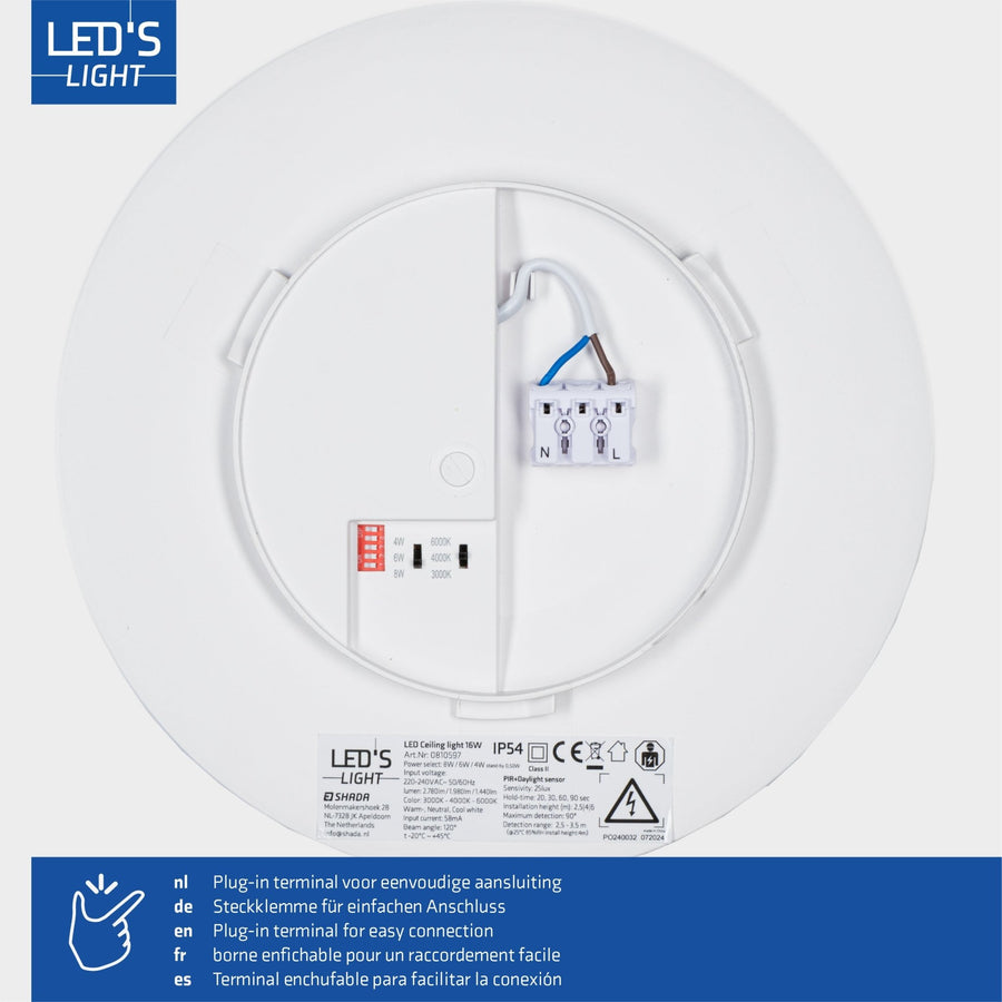 LED's Light Pro Plafondlamp met sensor - Bewegingssensor en schemersensor - 6 standen - 25 cm Plafondlampen led.gl
