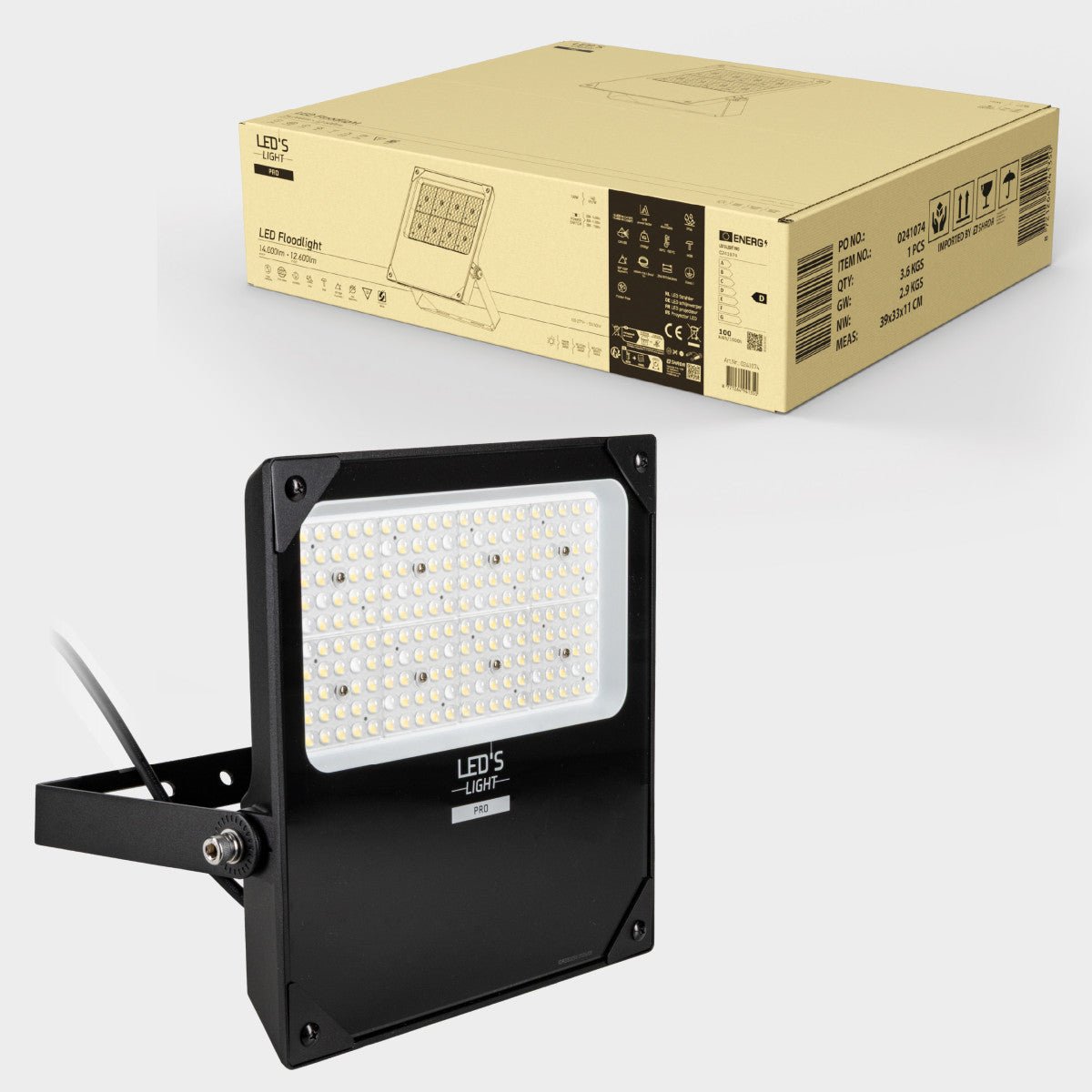 LED's Light pro Schijnwerper floodlight - CCT - 100W 14000lm 3000K/4000K/5000K - Sosen voeding - Zwart - IP66 IK08 Vermogen verstelbaar Schijnwerpers led.gl