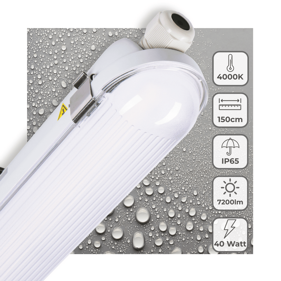 LED's Light Pro Philips Koppelbare TL armatuur 150 cm - 40W - Energielabel B - Dimbaar licht - 7200 lm - 180Lm/W - IP65 - 4000K - IK08 TL verlichting led.gl
