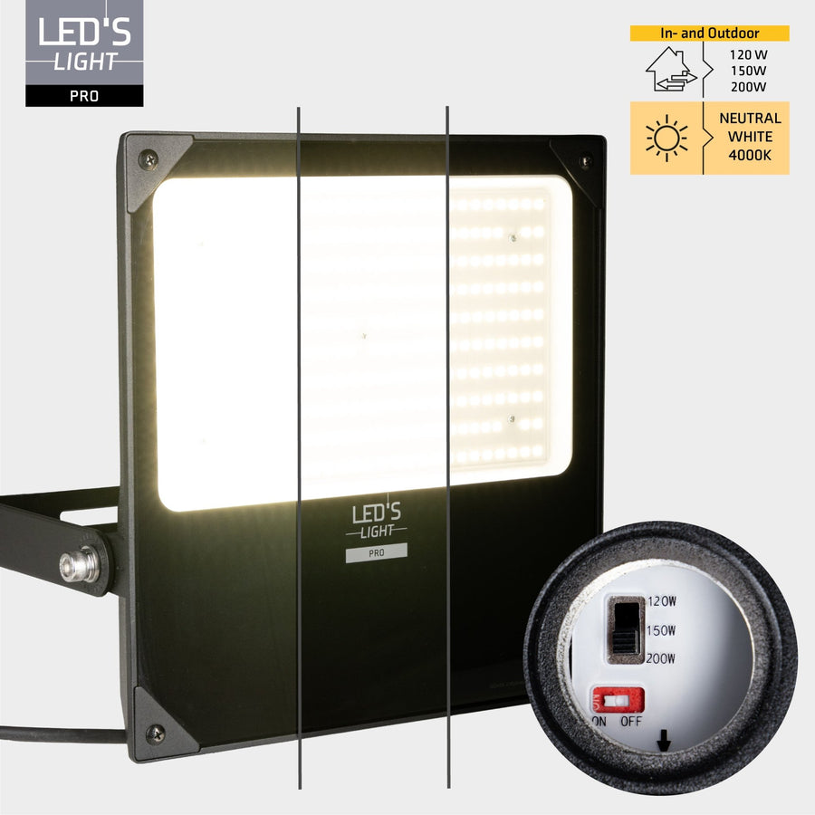 LED's Light Professionele LED Floodlight 37000 - 3 lichtstanden - Waterdicht - 200 watt - daglichtsensor Schijnwerpers led.gl