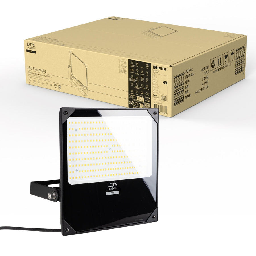 LED's Light Professionele LED Floodlight 37000 - 3 lichtstanden - Waterdicht - 200 watt - daglichtsensor Schijnwerpers led.gl