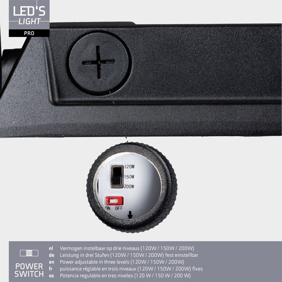 LED's Light Professionele LED Floodlight 37000 - 3 lichtstanden - Waterdicht - 200 watt - daglichtsensor Schijnwerpers led.gl