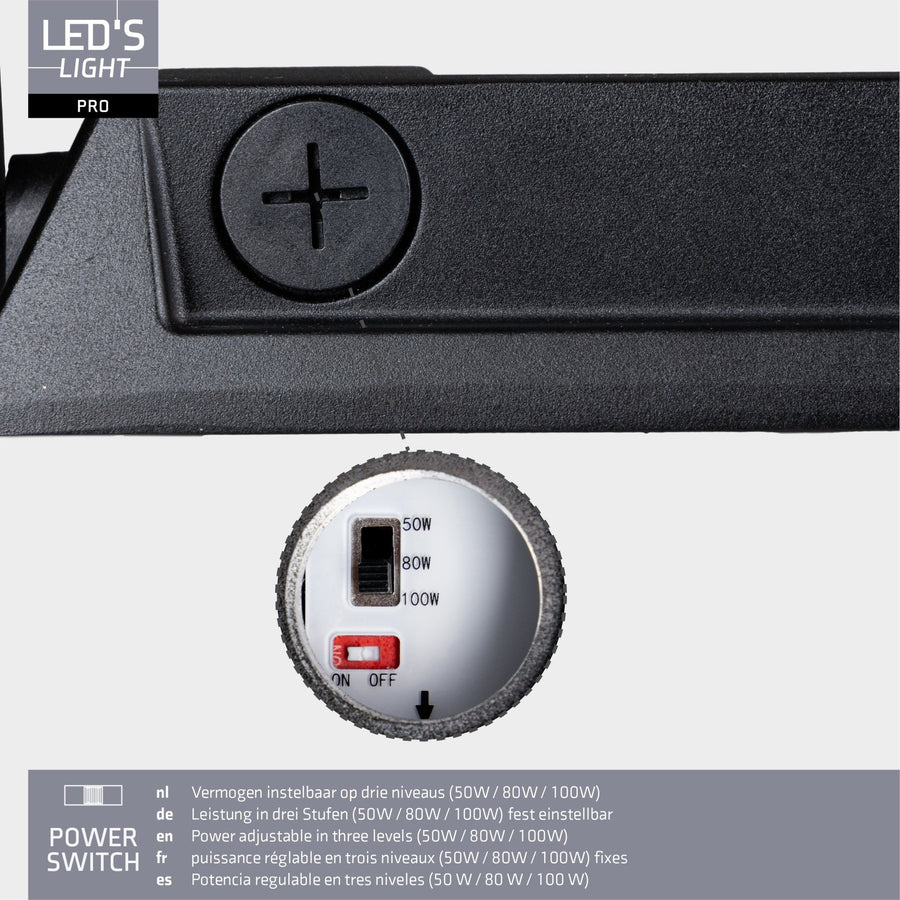 LED's Light pro Professionele LED Schijnwerper 18500 - 3 lichtstanden - Waterdicht - 100 watt - Daglichtsensor Schijnwerpers led.gl