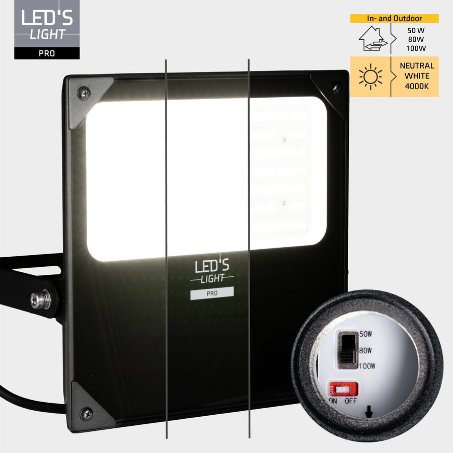 LED's Light pro Professionele LED Schijnwerper 18500 - 3 lichtstanden - Waterdicht - 100 watt - Daglichtsensor Schijnwerpers led.gl
