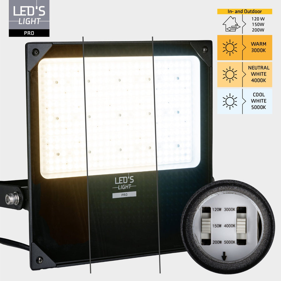 LED's Light pro Professionele LED Schijnwerper 28000 - CCT - Powerselect - 3 lichtstanden - Waterdicht - 200W Schijnwerpers led.gl