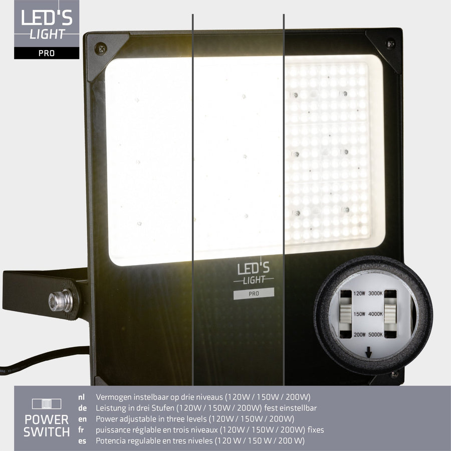 LED's Light pro Professionele LED Schijnwerper 28000 - CCT - Powerselect - 3 lichtstanden - Waterdicht - 200W Schijnwerpers led.gl