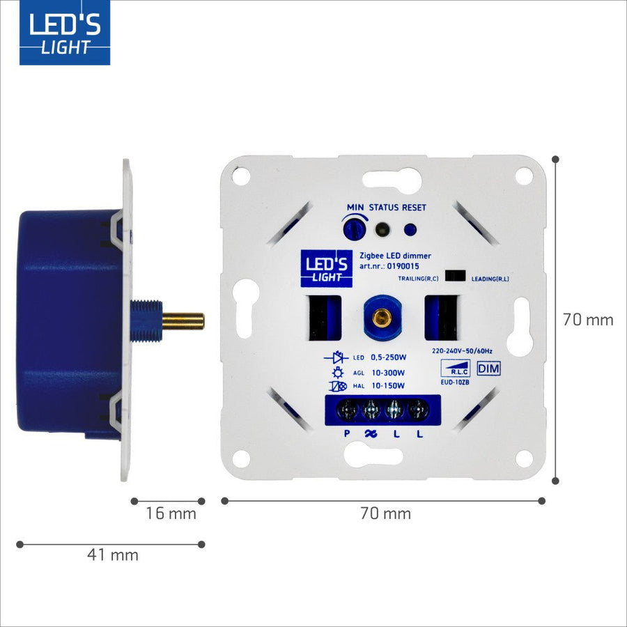 LED's Light Smart Zigbee LED dimmer - 300 watt - Geschikt voor fase afsnijding (trailing edge) & fase aansnijding (leading edge) - Inbouw dimmer - Universeel Dimmers led.gl