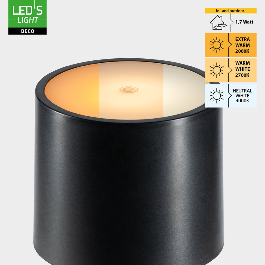 LED's Light Tafellamp op accu - oplaadbaar en draadloos - voor binnen en buiten - 3 kleuren - Zwart Tafellampenen led.gl