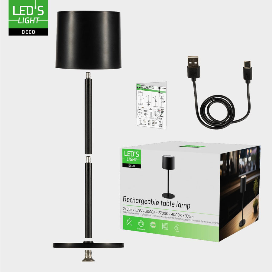 LED's Light Tafellamp op accu - oplaadbaar en draadloos - voor binnen en buiten - 3 kleuren - Zwart Tafellampenen led.gl