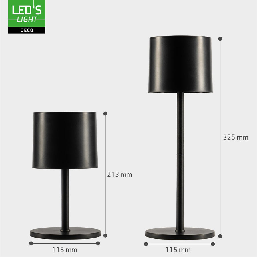 LED's Light Tafellamp op accu - oplaadbaar en draadloos - voor binnen en buiten - 3 kleuren - Zwart Tafellampenen led.gl