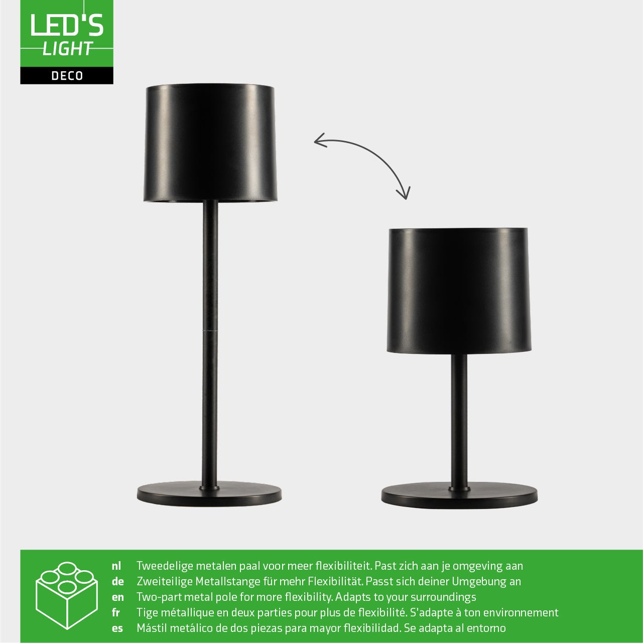 LED's Light Tafellamp op accu - oplaadbaar en draadloos - voor binnen en buiten - 3 kleuren - Zwart Tafellampenen led.gl
