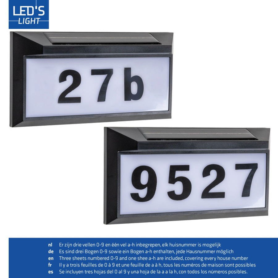 LED's Light zonnepaneel Solar-LED huisnummerbord set Wandlampen led.gl