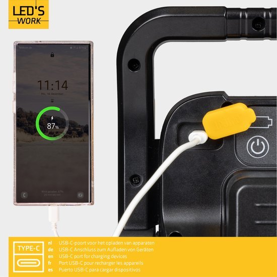 LED's Work 18V Acculamp Werklamp - Incl Adapters - LED Werklamp 5000lm – Klasse 3 • IP54 • IK08 • Dimbaar • Compatibel met Makita, Bosch, DeWalt & Metabo Bouwlampen led.gl
