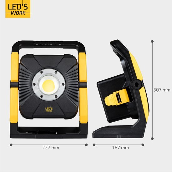 LED's Work 18V Acculamp Werklamp - Incl Adapters - LED Werklamp 5000lm – Klasse 3 • IP54 • IK08 • Dimbaar • Compatibel met Makita, Bosch, DeWalt & Metabo Bouwlampen led.gl