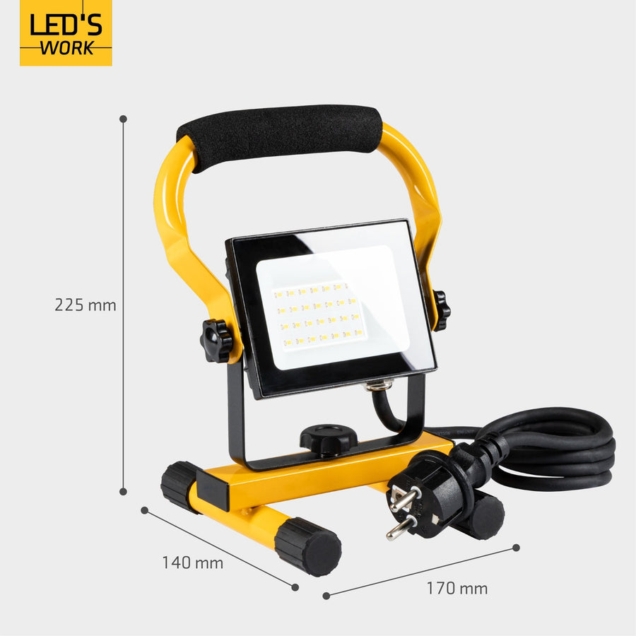 LED's Work Bouwlamp Werklamp 2000 - Verstelbare beugel - Waterdicht (IP65) - Zwart geel - Bedraad Werklampen led.gl