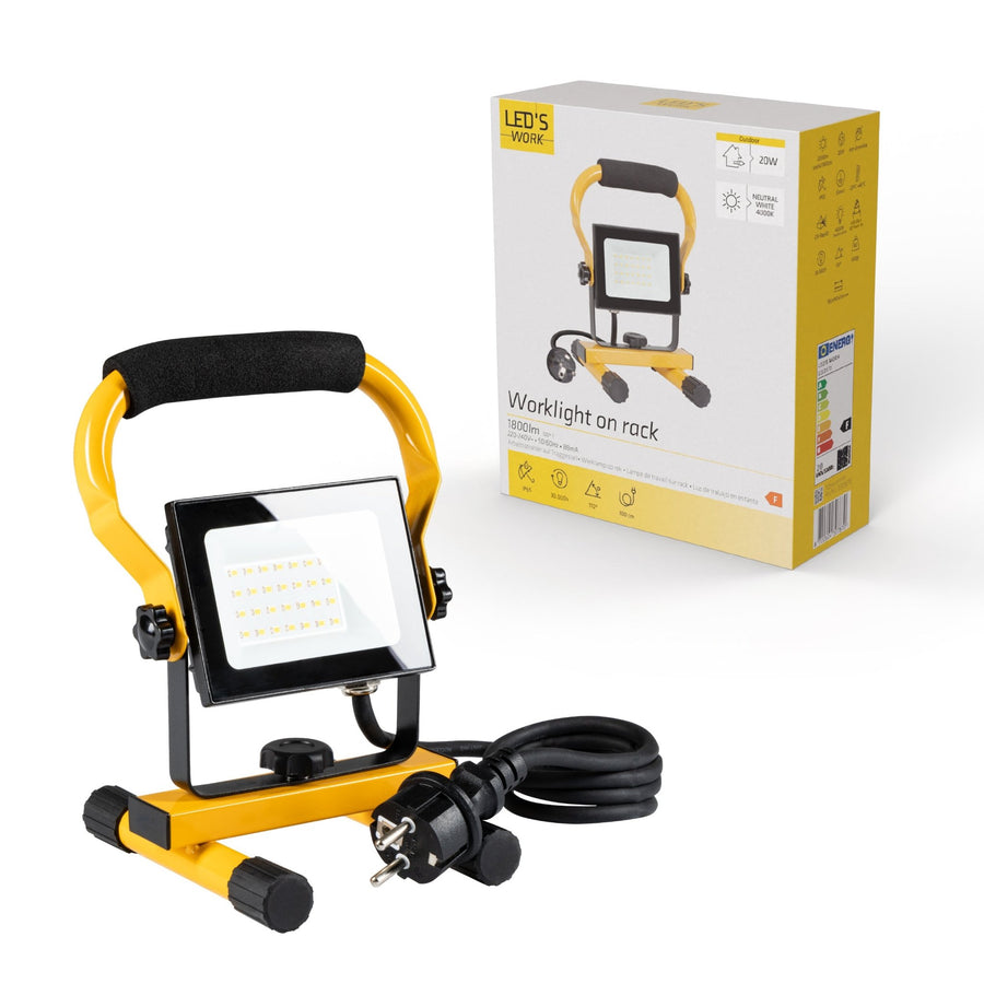 LED's Work Bouwlamp Werklamp 2000 - Verstelbare beugel - Waterdicht (IP65) - Zwart geel - Bedraad Werklampen led.gl
