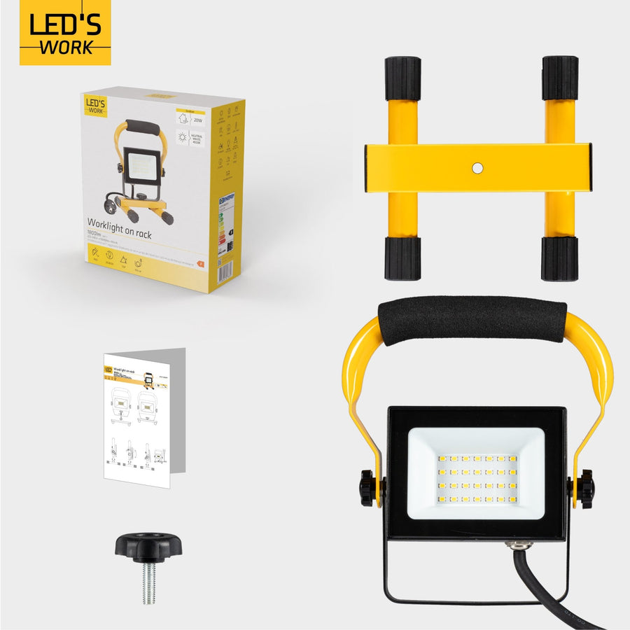 LED's Work Bouwlamp Werklamp 2000 - Verstelbare beugel - Waterdicht (IP65) - Zwart geel - Bedraad Werklampen led.gl
