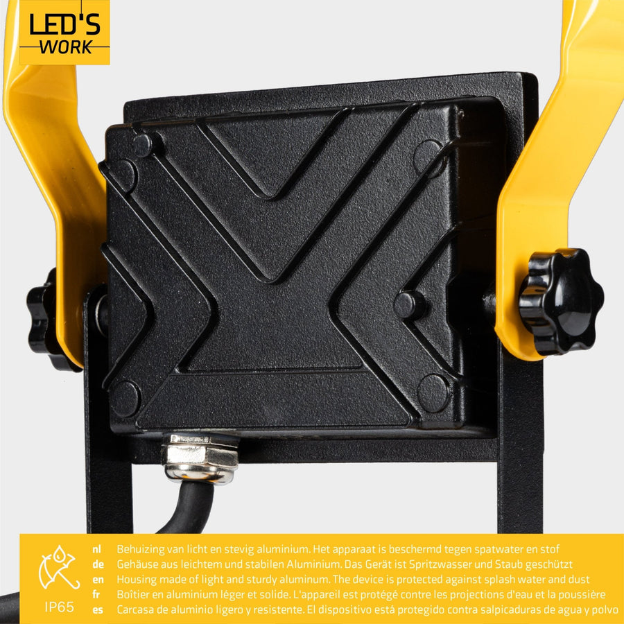 LED's Work Bouwlamp Werklamp 2000 - Verstelbare beugel - Waterdicht (IP65) - Zwart geel - Bedraad Werklampen led.gl