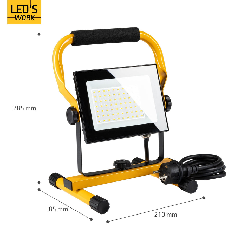 LED's Work 50W Bouwlamp Werklamp Bedraad 4900lm - Verstelbare beugel - Waterdicht (IP65) - Zwart geel Werklampen led.gl