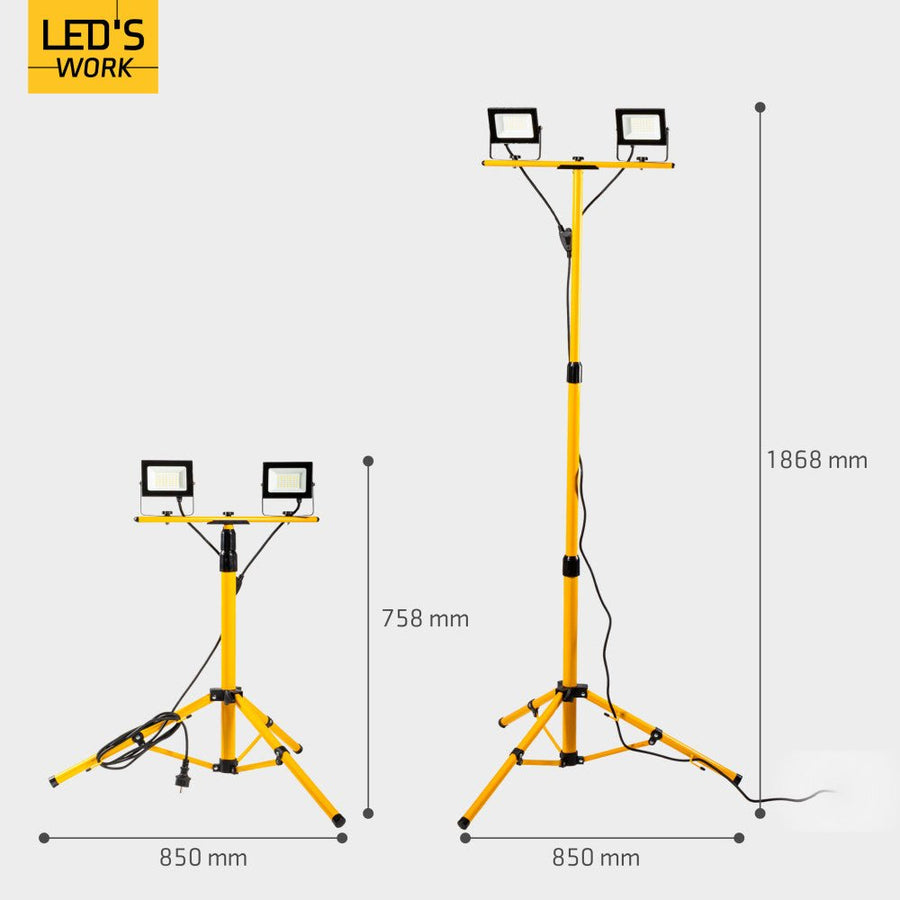 LED's Work bouwlamp/Werklamp op statief AC Bouwlamp – 2×20 W 4800 lm 4000 K Bouwlampen led.gl