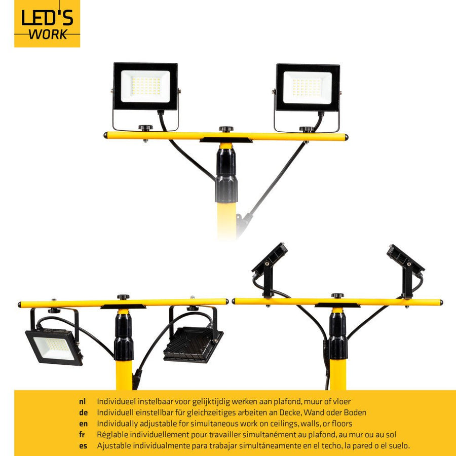 LED's Work bouwlamp/Werklamp op statief AC Bouwlamp – 2×20 W 4800 lm 4000 K Bouwlampen led.gl