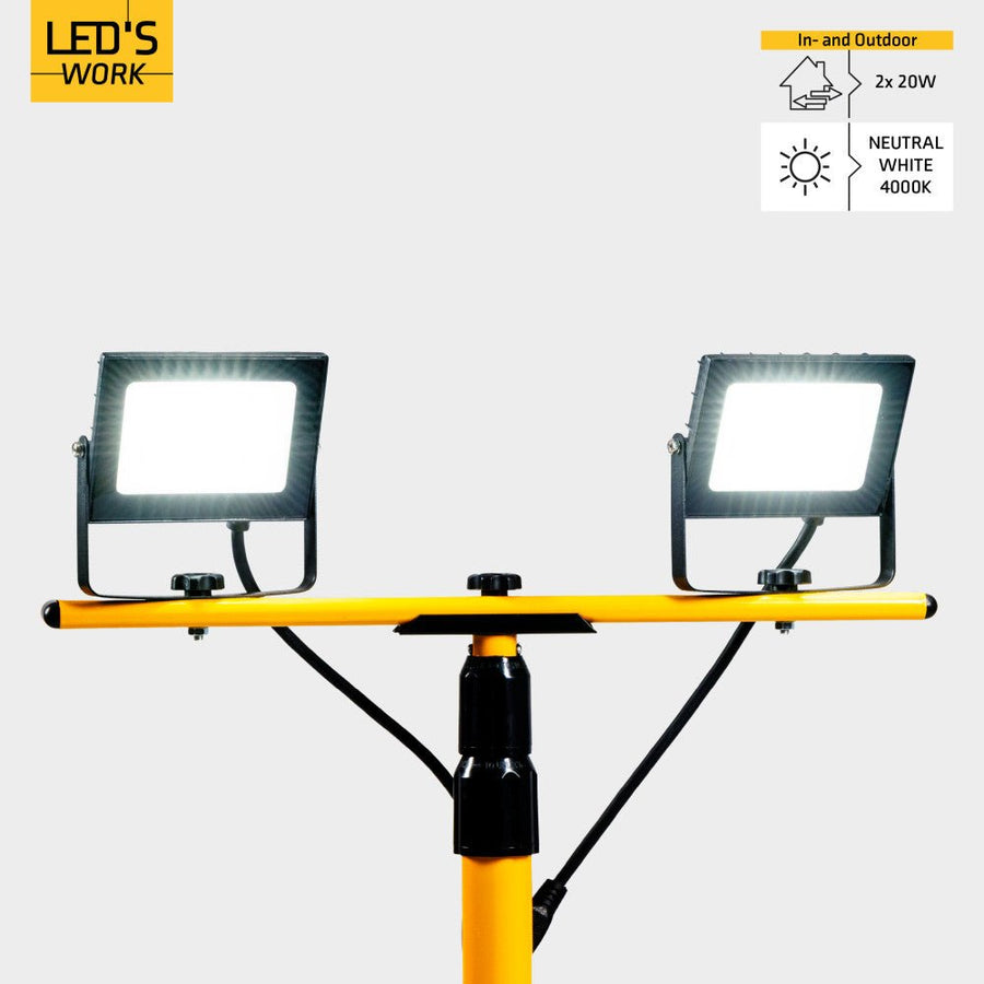 LED's Work bouwlamp/Werklamp op statief AC Bouwlamp – 2×20 W 4800 lm 4000 K Bouwlampen led.gl
